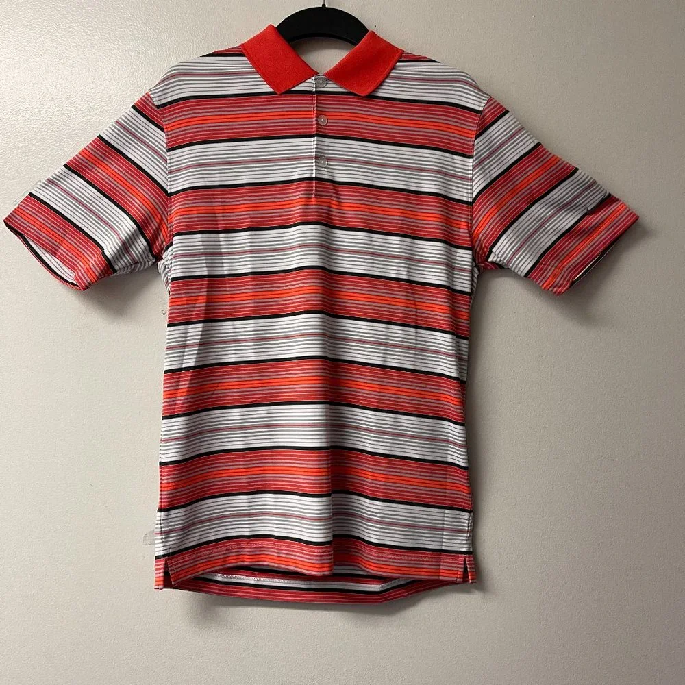 NWT! NIKE Men's Golf Shirt Performance Red/Orange White Black Gray Stripe‎ Small